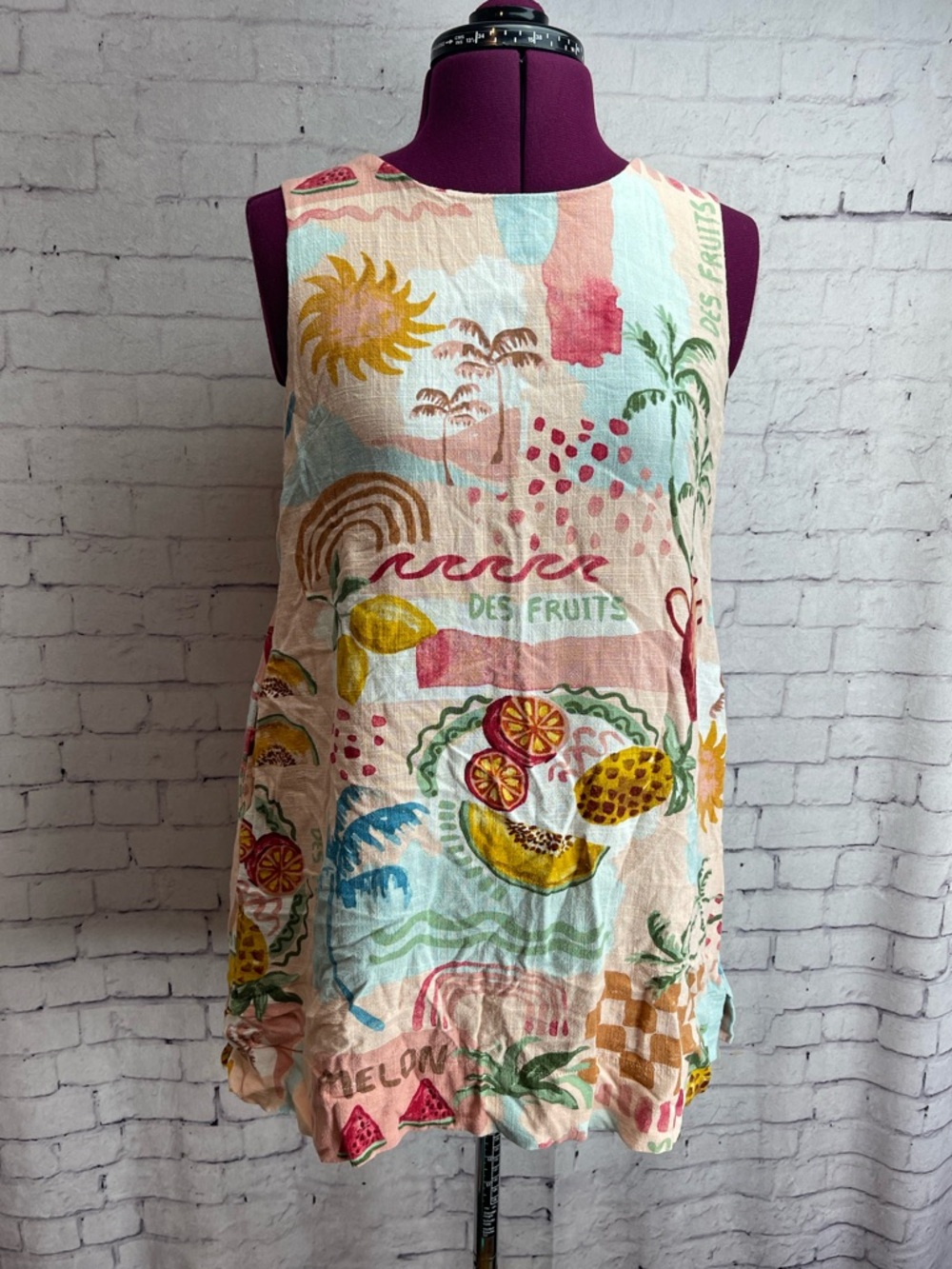 Paper heart size small linen blend tropical print mini dress